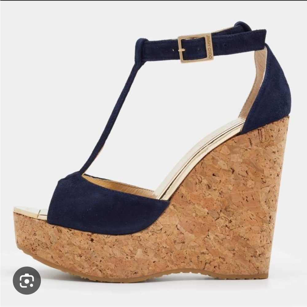 Jimmy Choo navy suede wedges, sz 38